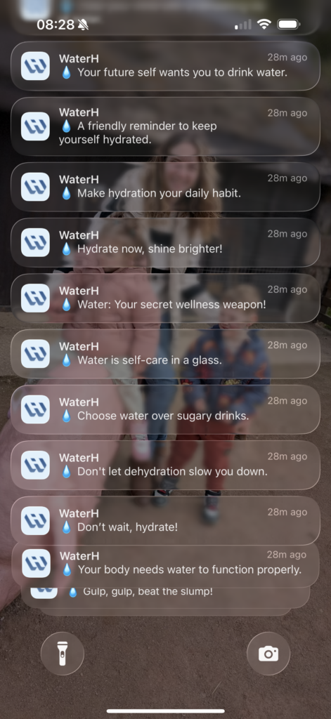 WaterH iphone app notifications