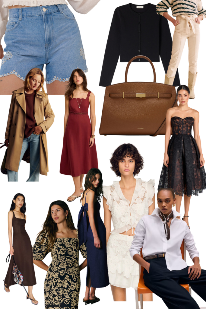 collage of neutral spring wardrobe pieces