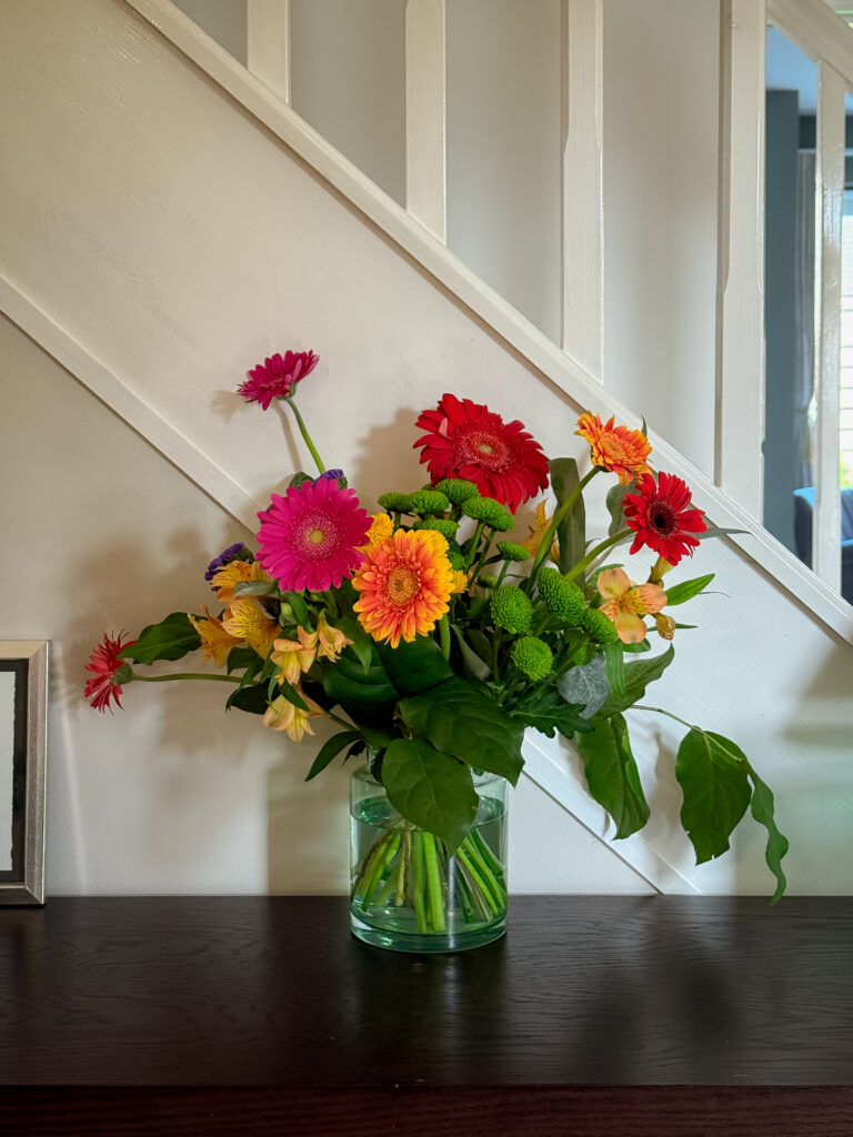a bright and whimsical bouquet made with grocery store flowers