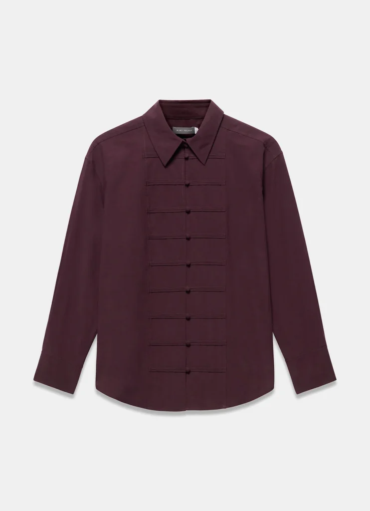 Mint Velvet burgundy cotton-blend shirt with knot buttons