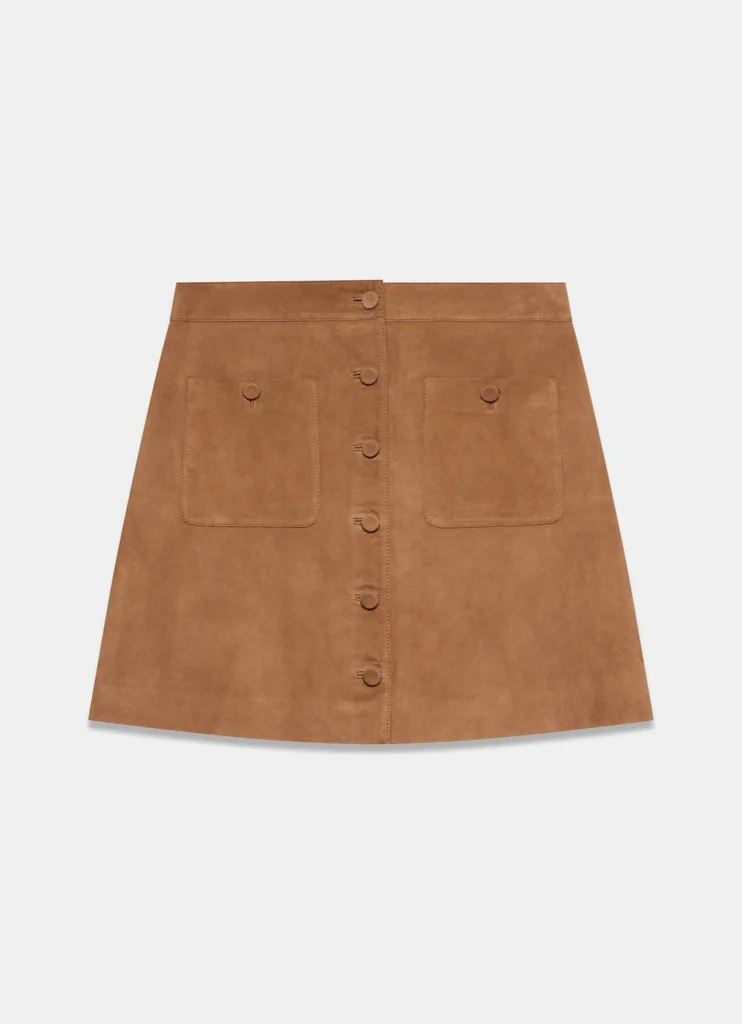Mint Velvet tan suede mini skirt with front patch pockets