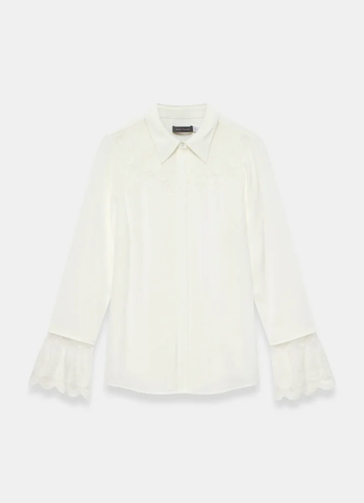 Mint Velvet cream embroidered blouse with fluted lace cuffs